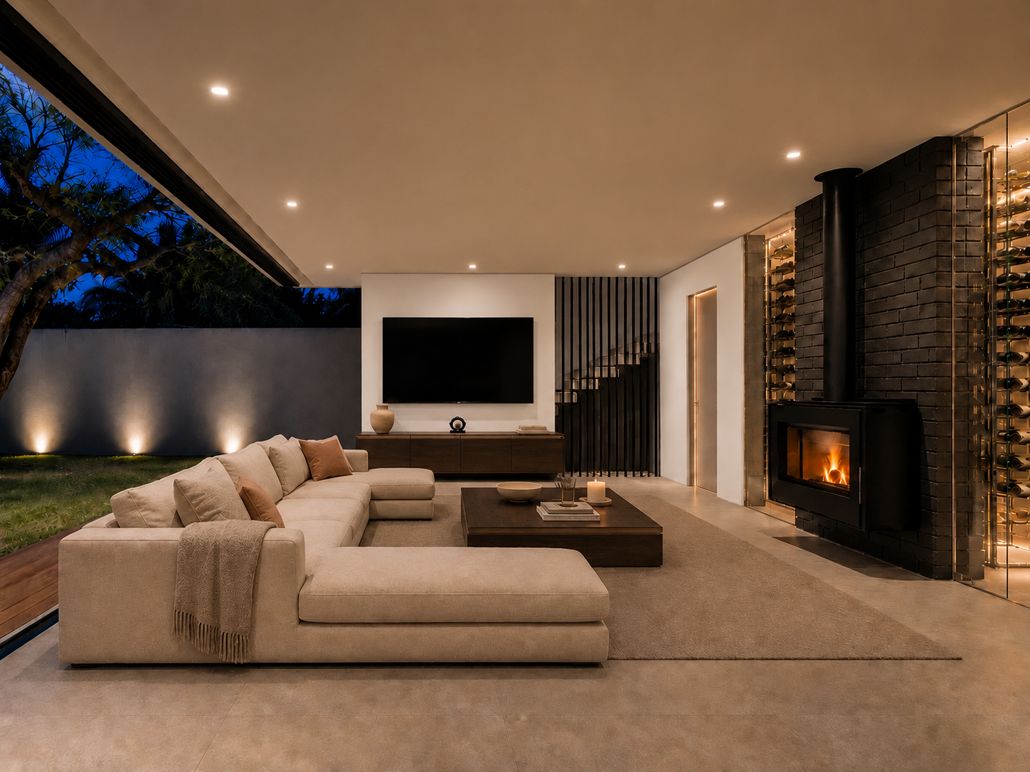 Mount Reserve climate-controlled wine cellar beside the second gas fireplace